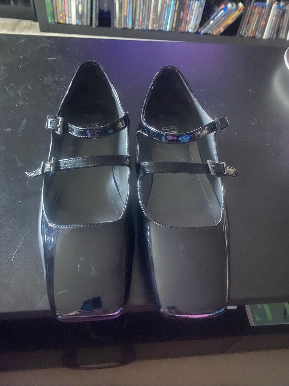 Franco Sarto Black Patent Double-Strap Mary Jane Flats